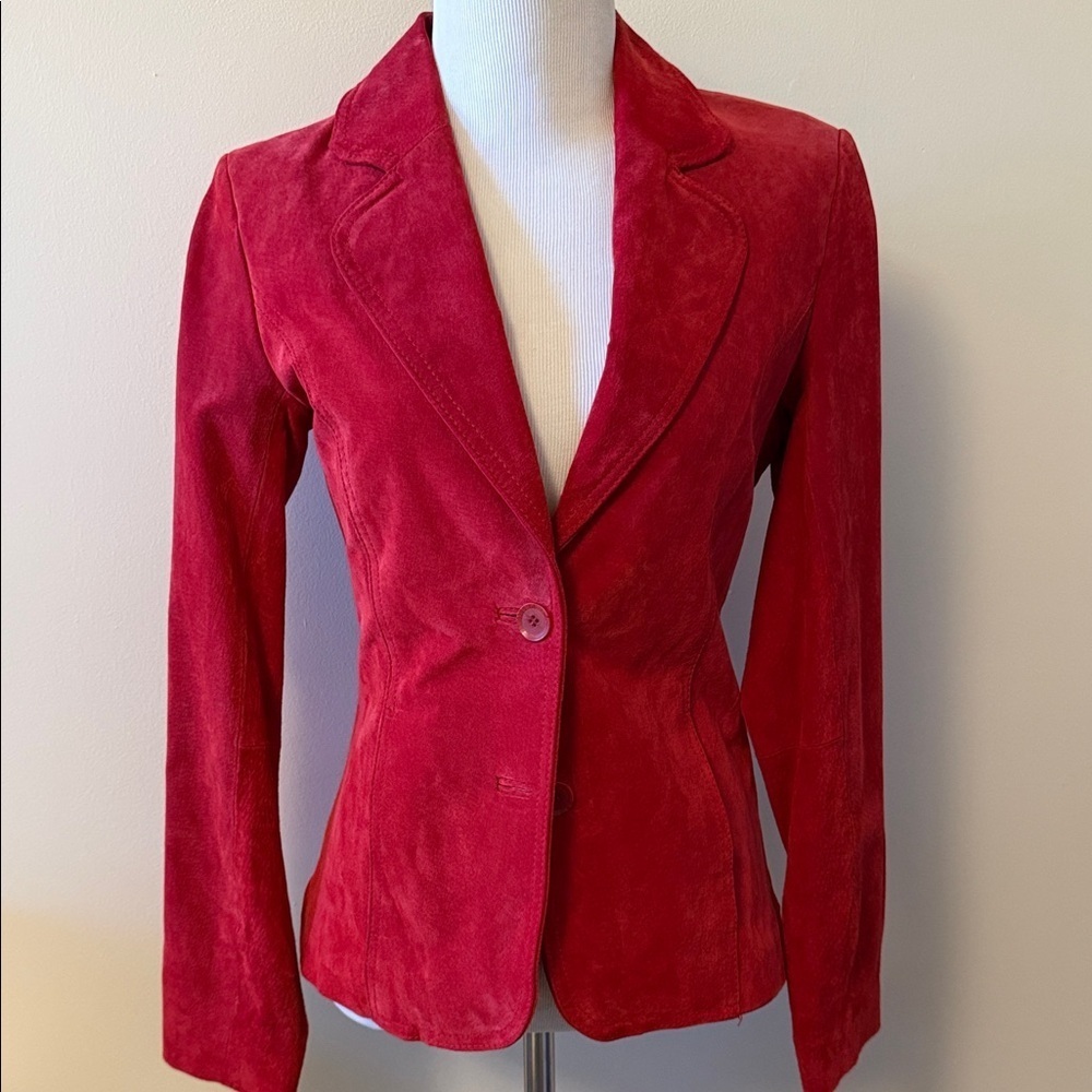 Oscar Piel Red Suede Leather Blazer Jacket Small